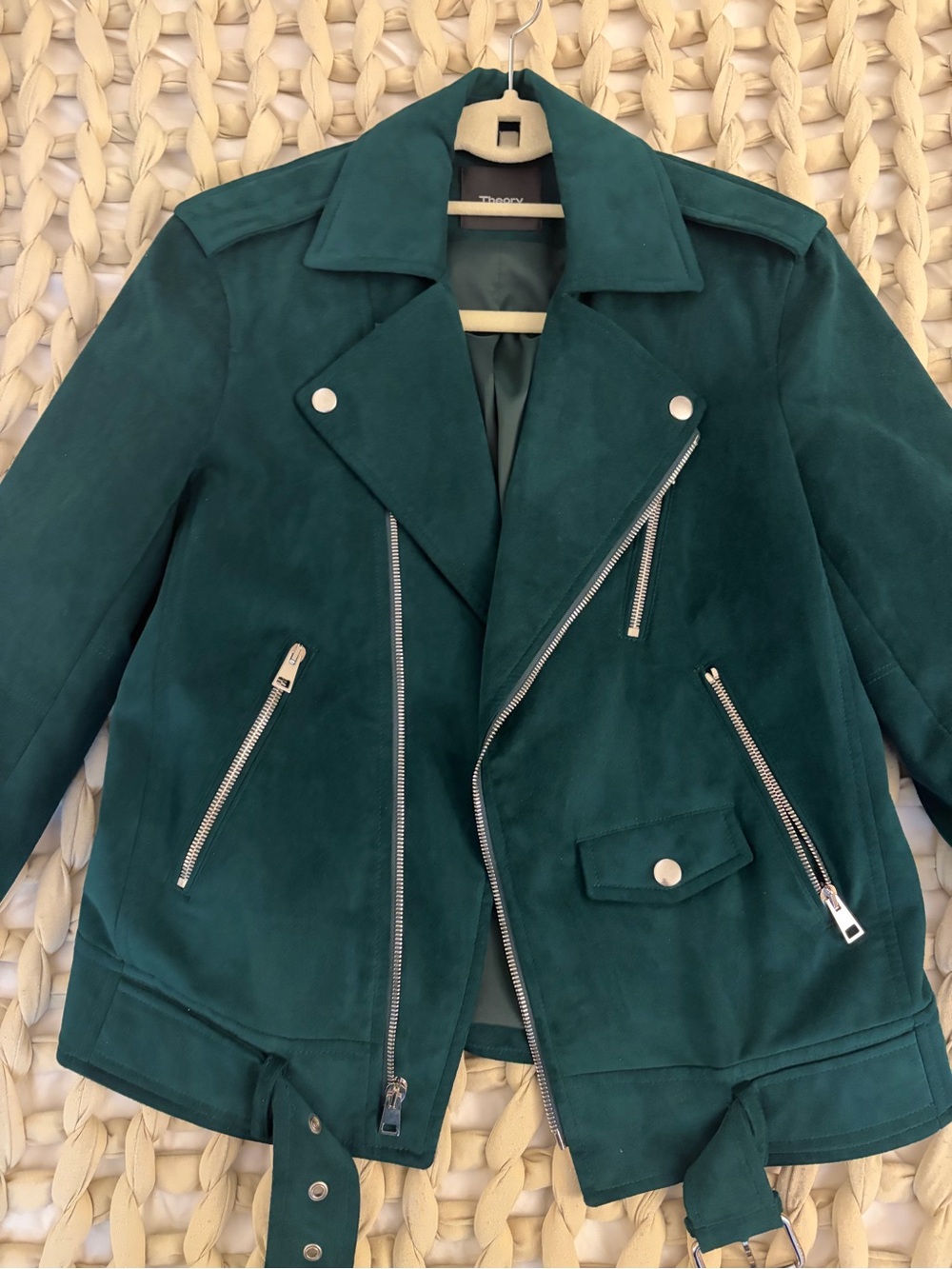 Theory Teal Suede Moto Jacket